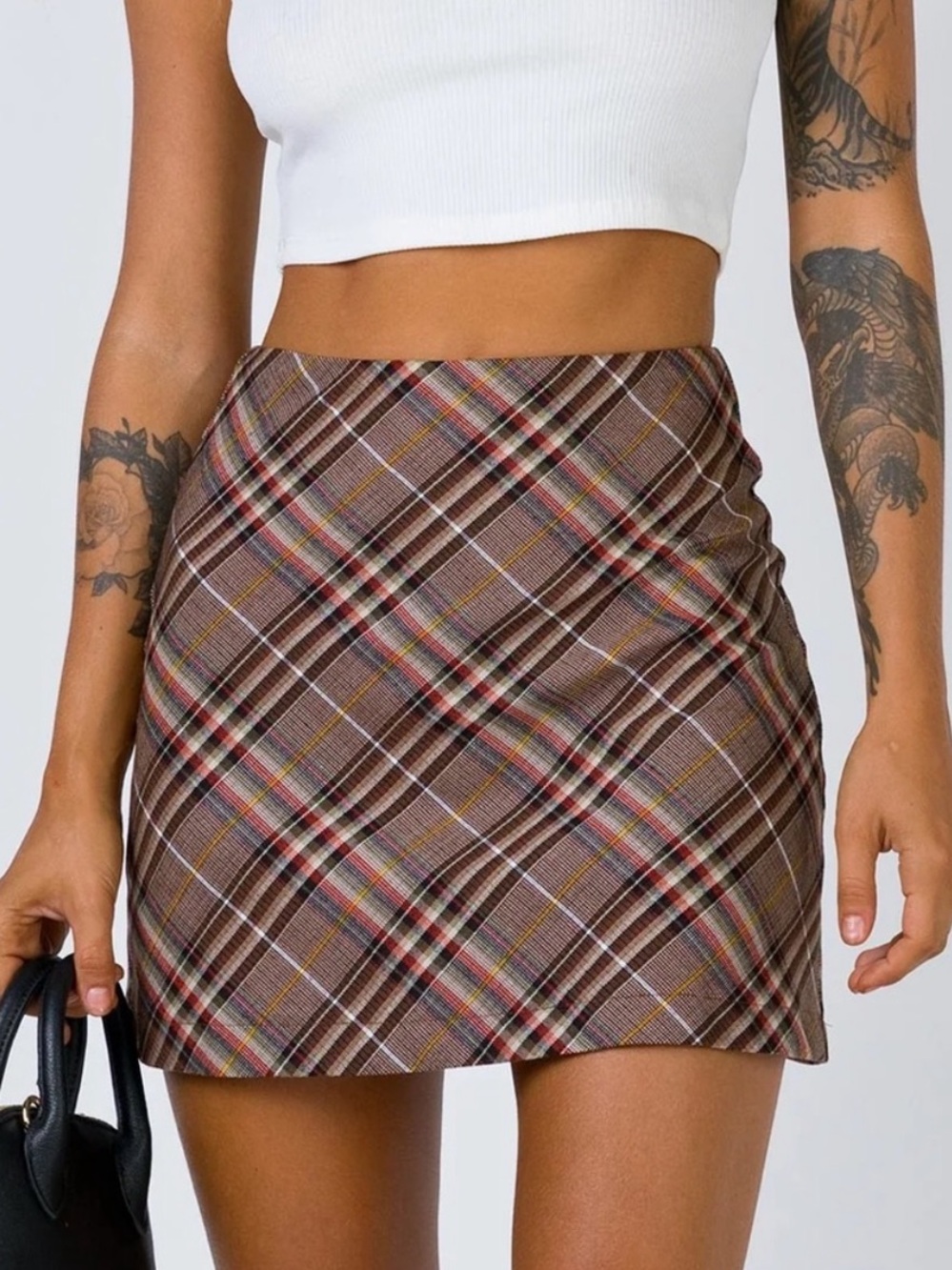 Princess Polly Brown Plaid A-Line Skirt